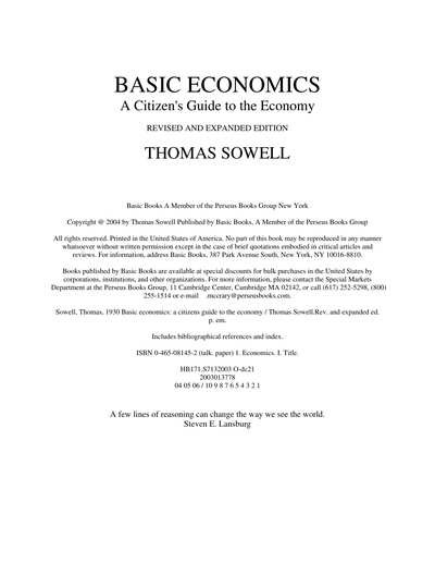 Basic Economics 2nd Ed A Citizens Guide to the Economy, Revised and Expanded Edi